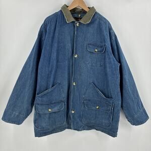 Vintage Greatland Barn Jacket Men Large Blue Denim Flannel Lined Chore Coat READ